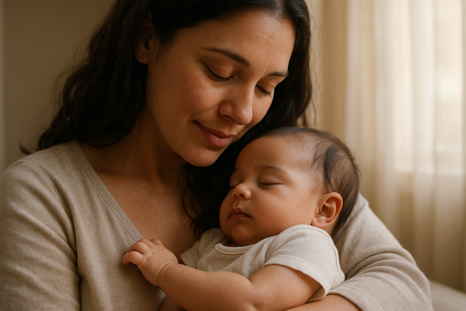 realistic  image of mom with baby